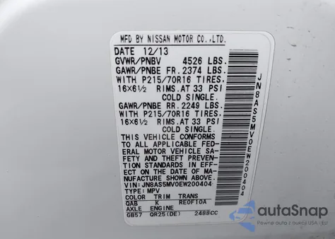 2014 Nissan Rogue Select S from USA, damaged, VIN JN8AS5MV0EW200404